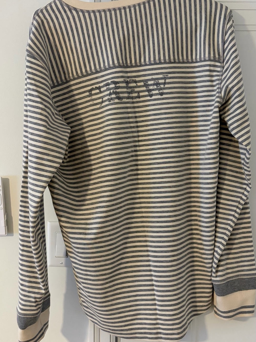 Men's Cream and Gray Striped Long-Sleeve Henley Shirt - Picture 2 of 2
